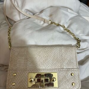 Cream Faux-Snake Crossbody Bag with Gold Hardware